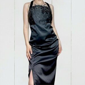 Vintage 90s Satin Black Formal Gown!